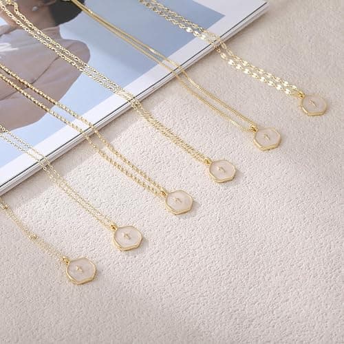 Patwes Cross Necklace for Women Dainty 14K Gold Plated Cross Coin Necklace Simple Round Disc Pendant Minimalist Cute Charm Everyday Religious Jewelry Gifts thumbnail 5