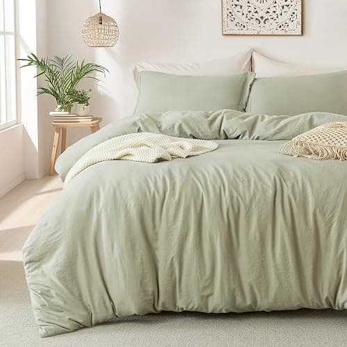 MILDLY Super Soft Duvet Cover - 100% Washed Microfiber October Mist Sage Comforter Cover Set 3 Pieces with Zipper Closure & Corner Ties (No Comforter) - Image 1