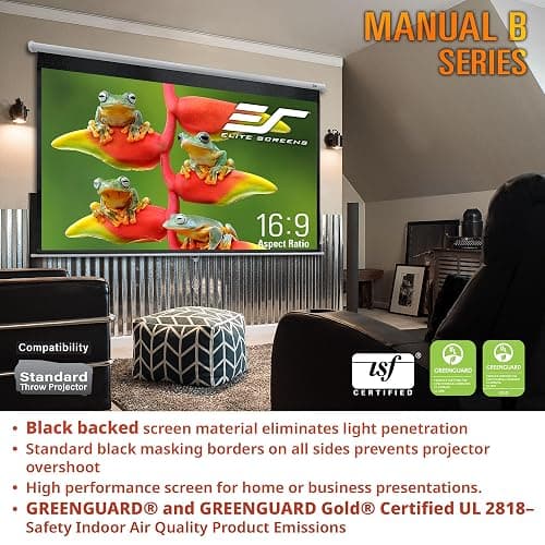 Elite Screens Manual B, 100-INCH Manual Pull Down Projector Screen Diagonal 16:9 Diag 4K 8K 3D Ultra HDR HD Ready Home Theater Movie Office Presentation, M100H - 100 INCH thumbnail 3