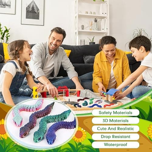Honoson 12 Pcs 3D Printed Fidget Toy 3D Printed Snakes Small Animal Toy Flexible Cute Articulating Pet Stress Relief Fidget Toys for Play and Display(13cm) thumbnail 2