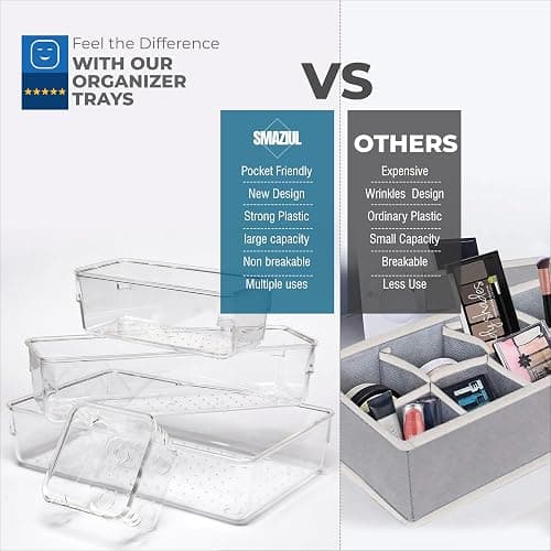 SMAZIUL 14 Pcs Clear Drawer Organiser with 4 sizes Desk Organizer ideal for organizing, cosmetics, makeup, jewelry, office supplies, bathroom accessories & much more thumbnail 3
