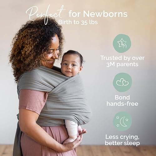 Boba Baby Wrap Carrier – Original Baby Sling Carrier for Newborns (7–35 lbs), Soft, Secure, Hands-Free & Ergonomic, Ideal for Comfortable Bonding, New Parents (Grey) thumbnail 3