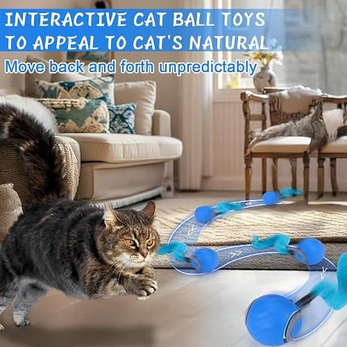 BABORUI Interactive Cat Toy Ball - Automatic Interactive Cat Toys for Indoor Cats with 3 Tails, 2 Speeds Rechargeable Cat Enrichment Toys for Small/Medium/Large Cats to Keep Them Busy(Blue) thumbnail 2