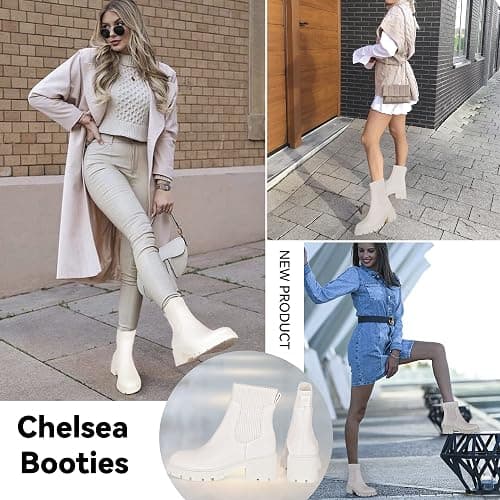 Athlefit Women's Chelsea Boots Fashion Slip on Platform Ankle Boots Lug Sole Chunky Booties thumbnail 6