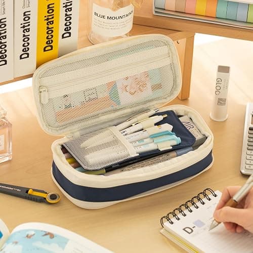 EASTHILL Big Capacity Pencil Case Large Pencil Pouch Stationery Pen Bag for Teen Girls-Navy thumbnail 2