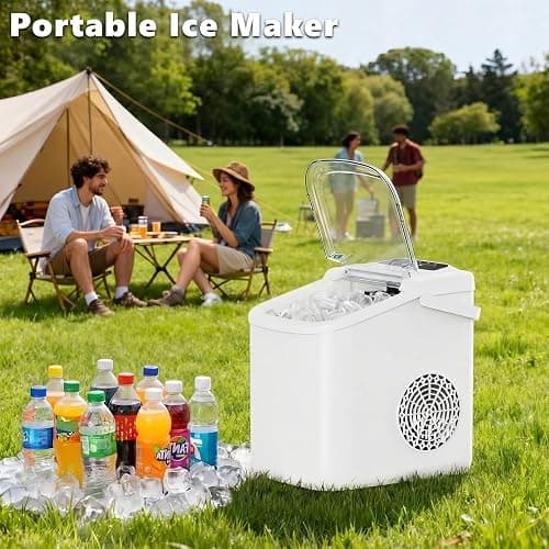 Sweetcrispy Countertop Ice Maker with Scoop, Basket and Handle, Portable Ice Machine 9 Cubes Ready in 6 Mins, 26.5lbs in 24Hrs, 2 Sizes for Home Kitchen Office Bar Party thumbnail 6
