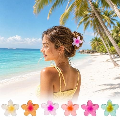 6 Pcs Flower Hair Claw Clips for Women, Hawaiian Hibiscus Flower Hair Clips, Cute Summer Beach Hair Accessories thumbnail 2