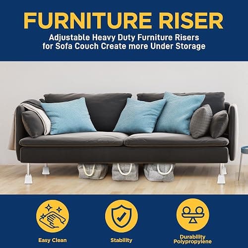LifeMaster 8pcs Bed Risers Set - 3.5 inch Adjustable Heavy Duty Furniture Risers for Sofa Couch, Great for Under Bed Storage (White) - 3.5inch-8 PACK - White thumbnail 5