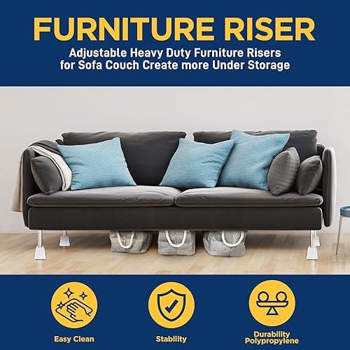 LifeMaster 8pcs Bed Risers Set - 3.5 inch Adjustable Heavy Duty Furniture Risers for Sofa Couch, Great for Under Bed Storage (White) - 3.5inch-8 PACK - White thumbnail 5