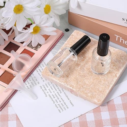 Qulkws 2 Pcs Empty Fingernail Polish Bottles Empty Nail Polish Bottles with Brush 15ML Glass Bottle with Cap Funnel Mixing Balls Clear Nail Polishes Containers for Nails Art Samples thumbnail 2