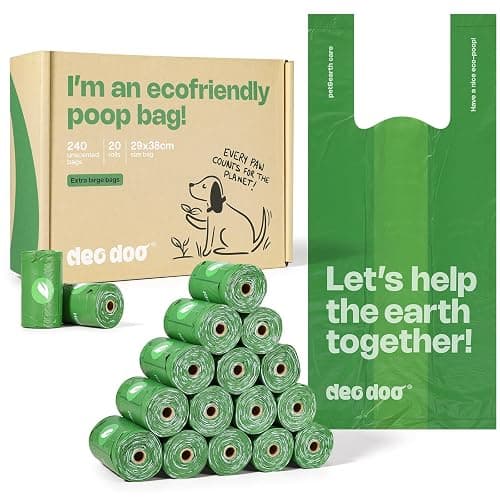 Deo Doo Dog Poop Bags with Handles, 240 Count Large Size, Extra Thick and Leak Proof Refill Rolls for Doggie Waste, Easy Tie and Cleanup, Unscented - Image 1