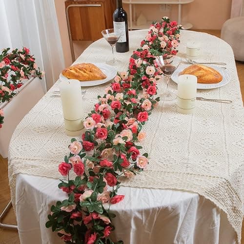 MARTINE MALL Flower Garland Rose Vines, 2 Strands 16.5Ft Flower Vines for Bedroom, Rose Floral Garland Decorations for Room Table Birthday Wedding Party Garden Wall Decor thumbnail 2