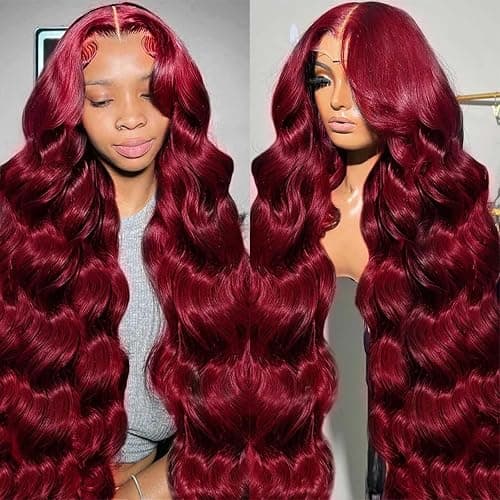 QZOQZO 28 Inch 99j Burgundy Lace Front Wigs Human Hair Red Burgundy Wig 180% Density 13x6 Body Wave Lace Front Wigs Pre Plucked Glueless Lace Front Wigs Human Hair for Women - Image 1