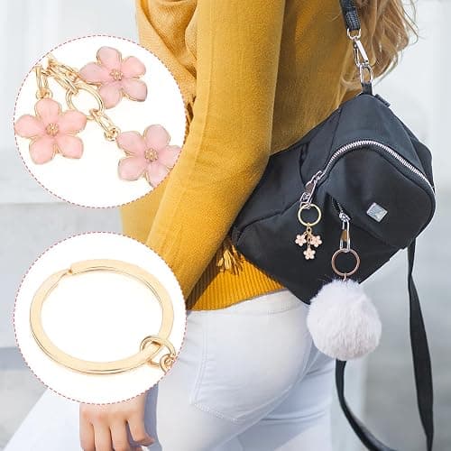 Ouligay 2pcs Cute Keychain Flower Gold Keychain Bag Charm Cute Car Accessories Keys Bag Accessories For Women Gift thumbnail 2