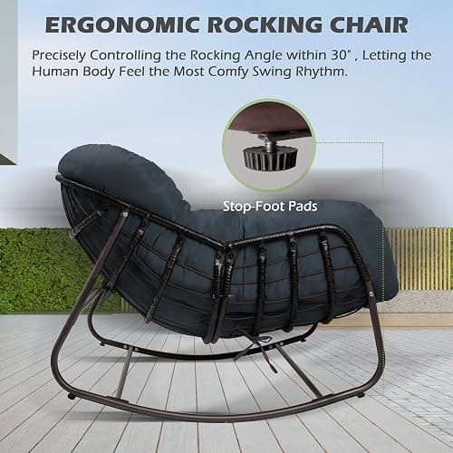 Quinora Papasan Rocking Chair, Oversized Papasan Chair with Cushion and Frame for Indoor& Outdoor, Deep Seat Egg-Shaped Rocker Chair for Garden, Deck, Living Room, Blue thumbnail 3