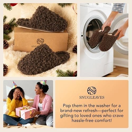 Snug Leaves Women's Scuff Slippers Furry Cute Curly Faux Wool Slip-on Indoor Memory Foam House Shoes thumbnail 6