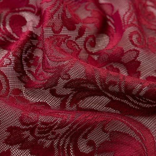 ALIGOGO Burgundy Sheer Curtains 63 Inch Length 2 Panels, Victorian Floral Red Lace Curtains for Bedroom, Embroidered Privacy Rod Pocket Scalloped Burgundy Home Décor, 52W x 63L Inch, Dark Red thumbnail 6