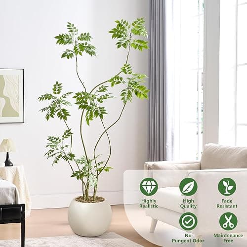 TXABL Autumn Sumac Artificial Fall Tree Artificial Trees with Planter for Home Bedroom Office Indoor Living Room Decoration Artificial Sumac Tree (Green, 6FT) thumbnail 3