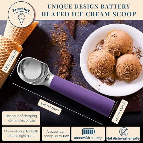Heated Ice Cream Scoop Rechargeable, Electric Warming Ice Cream Scooper with LED Display, Heats to 158°F for Hard Ice Cream, Easy for Seniors & Kids, IP67 Waterproof (Royal Purple, 2oz) thumbnail 5