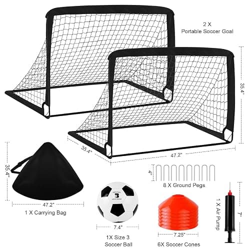 Kids Soccer Goals for Backyard Set - 2 Pack of 4' x 3' Portable Pop Up Soccer Nets, Training Equipment with Soccer Ball, Soccer Set for Kids Toddler and Youth Outdoor Games, Sports, Gifts thumbnail 2