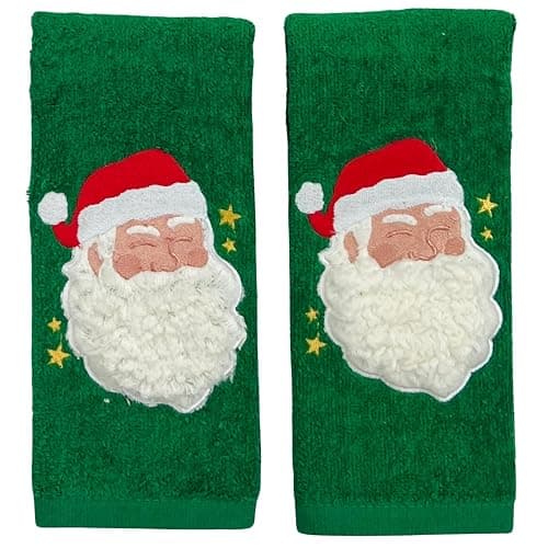Serafina Home Holiday Christmas Bath Fingertip Towels, Embroidered Santa Sherpa Applique with Stitched Hem, 2 Piece Set, 12 x 18 inches, 100% Cotton thumbnail 5