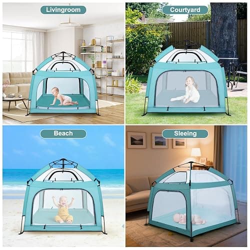 Bend River Portable Baby Playpen with Canopy, Infant Play Yard, Beach Tent, Mosquito Net for Indoor and Outdoor (Green) thumbnail 6
