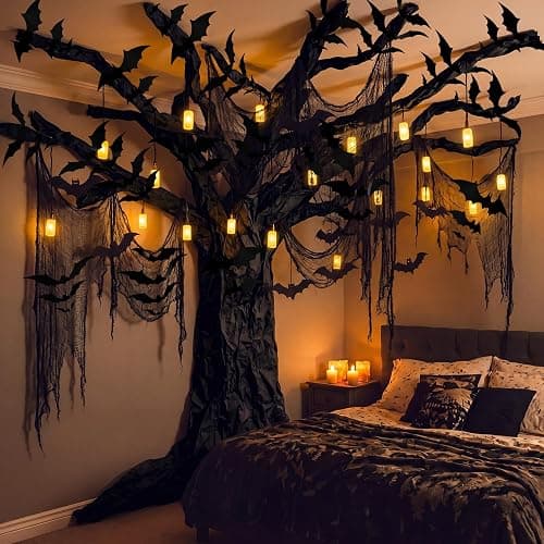 Blueweenly 152 Pcs DIY Halloween Tree Decoration Kit with 124 Pcs 3D Bats 5 Spider Web 2 Kraft Paper Rolls 20 Hooks Spooky Wall Decor Set for Indoor Party Haunted House Decorations thumbnail 4