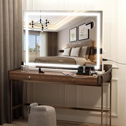 Hasipu Vanity Mirror with Lights, 28" x 20" LED Makeup Mirror, Lighted Makeup Mirror with Dimmable 3 Modes, Touch Screen Control Vanity Mirror Square White - White - 28"L x 20"W thumbnail 6