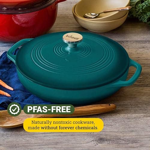 Lodge 3.6 Quart Enameled Cast Iron Covered Casserole with Lid – Dual Handles – Oven Safe up to 500° F or on Stovetop - Use to Marinate, Cook, Bake, Refrigerate and Serve – Lagoon thumbnail 5