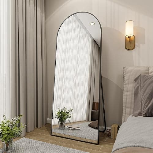 BEAUTYPEAK 65"x24" Full Length Mirror, Arch Full Body Floor Mirror, Wall Mirrors Hanging or Leaning Arched-Top with Stand for Bedroom, Dressing Room, Black thumbnail 6