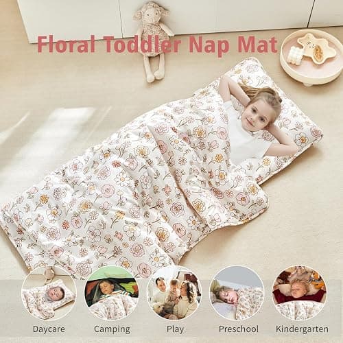 Toddler Nap Mat with Removable Pillow,Ultra Soft Slumber Bags for Girls,Kids Sleeping Bags with Roll Up Design, Perfect for Preschool,Daycare,Kindergarten thumbnail 3