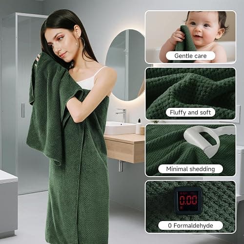 REDKISS 6-Piece Bath Towel Set - 2 Washcloths, 2 Hand Towels, 2 Bath Towels | Ultra-Fiber Coral Fleece, Super Absorbent, No Lint & No Fading | Perfect for Bathroom, Spa, Gym | Family -Olive Green thumbnail 4