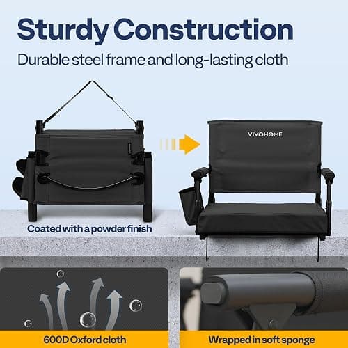 VIVOHOME Stadium Seats with Back Support, Bleacher Chair for Sports Events | Foldable, Easy To Carry, Adjustable Length Shoulder Strap, Two Cup Holders, Armrest, Anti-slip Bottom, Weight Capacity 350 Lb thumbnail 4