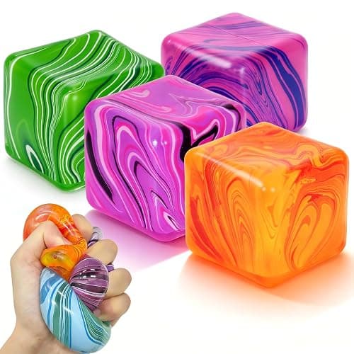 4 Pack Fidget Toys, Squishy Cube, Ice Cube Squishy for Anxiety & Stress Relief for Adults, Slow Rise Sensory Stress Balls, Classroom Prizes - Image 1