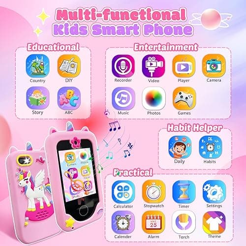 AOOKYMEL Kids Smart Phone Toys, Unicorns Gifts for Girls Age 6-8, Touchscreen MP3 Player Learning Toys with Dual Camera, Chrismas Birthday Gifts for 3 4 5 7 9 Years Old Kids with 8G SD Card (PH05U) thumbnail 2