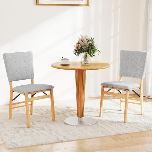 Giantex Folding Dining Chairs Set of 4, Armless Kitchen Chair w/Padded Seat & Tilt Backrest, Rubber Wood Legs, Upholstered Accent Side Chairs for Dining Room, Living Room, Restaurant thumbnail 6
