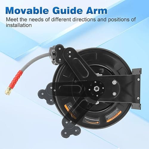 FIXFANS Pressure Washer Hose Reel with Hose for Hot and Cold Water, 3/8" X 50 FT Steel Auto-Retractable High Power Wash Hose Reel, Heavy Duty Hose Reel - Wire Braided Hose 4000 PSI, Black thumbnail 8