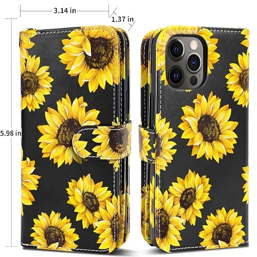 CASEOWL Compatible for iPhone 13 Pro Wallet Case for Women, Detachable Floral Leather Flip Wallet Phone Case with 9 Card Holder[RFID Blocking], Wristlet, Full Body Protective Case (Sunflower) thumbnail 7