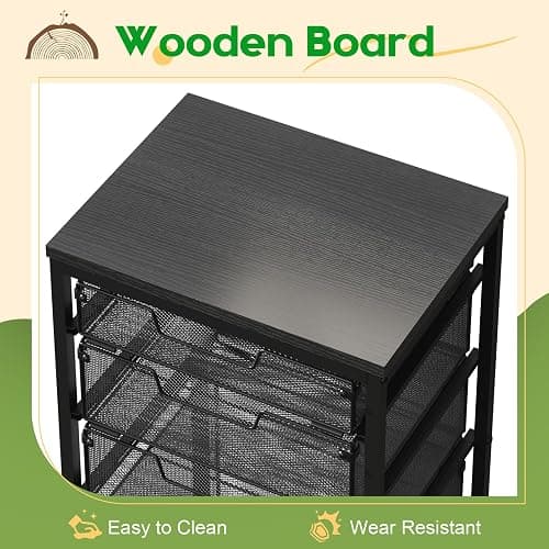 Sbanmao Rolling Storage Cart with Drawers, Utility Cart with Wooden Tabletop and Lockable Wheels Multifunctional Storage Organizer Craft Cart for Classroom, Bedroom, Bathroom, Office, Black thumbnail 5