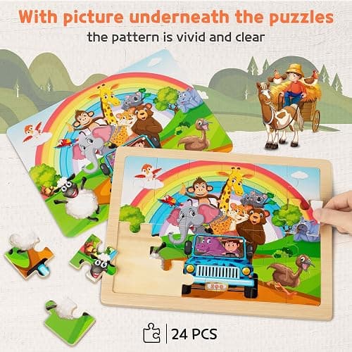 SYNARRY Large Animal Wooden Puzzles for Kids Ages 4-6, 4-in-1 Gift Set | Animal Puzzles for Toddlers & Kids Ages 3-5, Birthday Gifts for Boys & Girls, Educational Animal Toys, Screen-Free Play thumbnail 5