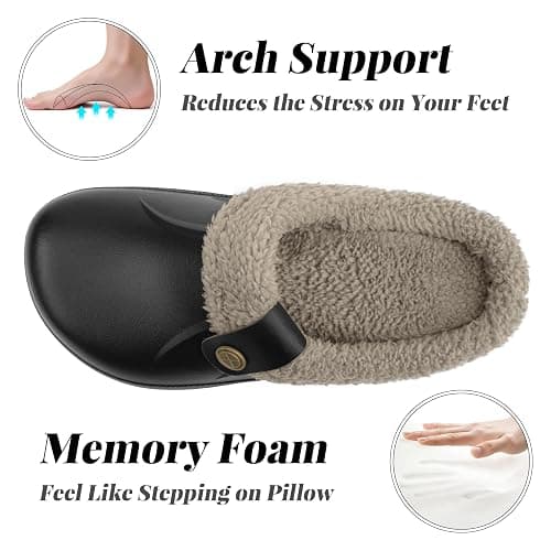 ChayChax Women and Men Fur Lined Clogs Memory Foam Warm Fuzzy Slippers Winter Waterproof Indoor Outdoor Slipper thumbnail 4