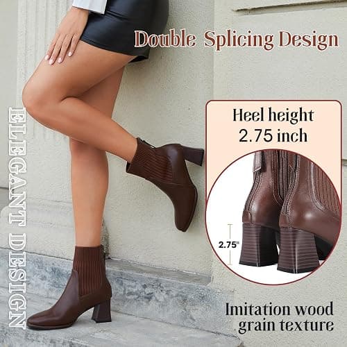 Zelaprox Women's Square Toe Ankle Boots Low Block Heel Chelsea Boots Back Zipper Comfortable Mid Calf Booties Shoes thumbnail 5
