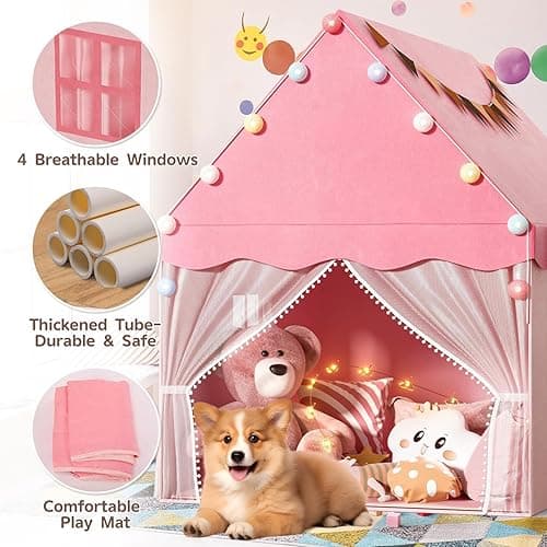 EagleStone Kids Play Tent with Star Light, Padded Mat,Toddler Tent Indoor,Playhouse for Toddlers, Boys, Girls, Neutral Color, Indoor Bed Tent Gift Toy (Pink) - Pink thumbnail 5