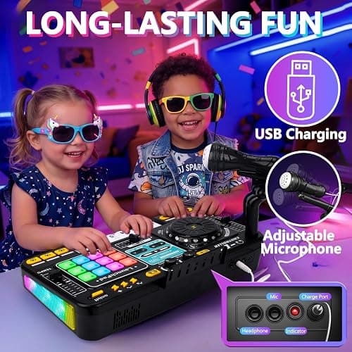 Tsomtto Kids DJ Mixer Table Musical Toy with Lights & Bluetooth | Electronic Music Toy with Microphone Piano, DJ Mixer Controller Toys Birthday Christmas Gifts for 3 4 5 6 Year Old Boys Girls thumbnail 6