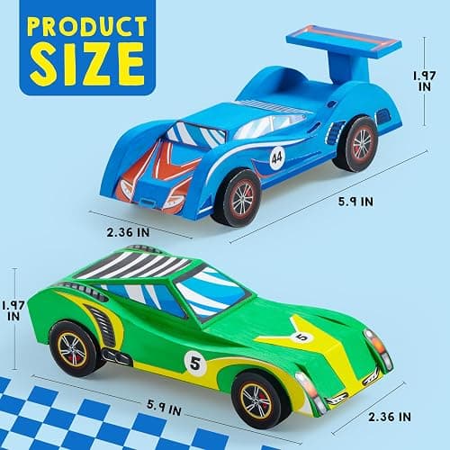 Klever Kits 4 DIY Wooden Race Cars-Build & Paint Your Own Wood Craft Kit, 4 Race Cars Toy, Easy to Assemble Arts Crafts Kit, Birthday Party Presents for Kids Boys and Girls thumbnail 3