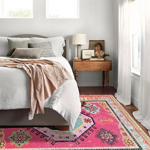 5x7ft Area Rugs Living Room Rug Pink Washable Vintage Boho Rug No Slip Stain Resistant Carpet Floor Carpets for Bedroom Dining Room Farmhouse Hallway Home Office thumbnail 2