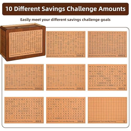 10000 Kakeibo Wooden Money Saving Challenge Box Cash Vault Piggy Bank for Adults Kids Savings Goals Smash Box Saver (10 Amounts) thumbnail 3