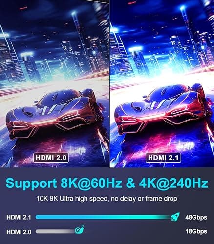 Sniokco 10K 8K 4K HDMI 2.1 Cable 2M, Certified 48Gbps Ultra High Speed HDMI® Cable 0.01ms 4K 240Hz 165Hz 120Hz 8K 60Hz eARC Netflix HDCP 2.3 2.2 DTS:X HDR10+ TV Monitor Projector Roku Sky-Q thumbnail 4