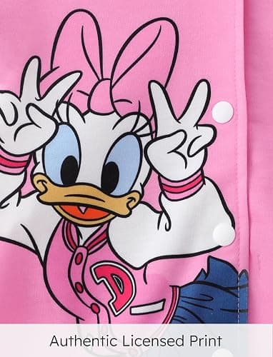 Disney Minnie Mouse Mickey Mouse Stitch Kids Varsity Bomber Jacket Lightweight Button-up Sweatshirt Toddler-Big Kids - Daisy Duck-pink - 8-9 Years thumbnail 3