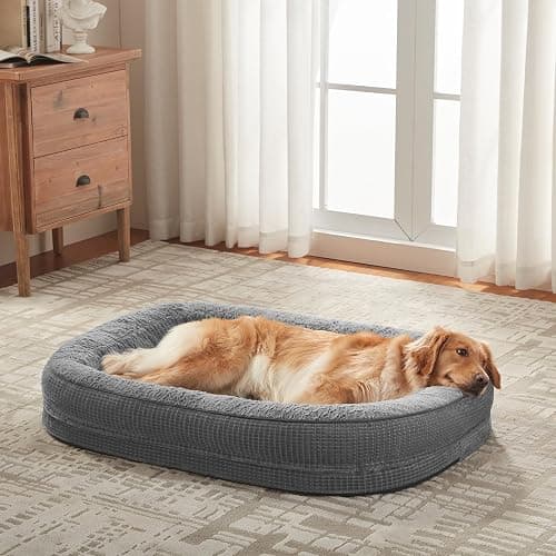 JOEJOY Orthopedic Dog Beds Large Sized Dog, XL Egg-Crate Memory Foam Pet Couch Bed with Bolster Sides, Waterproof Lining, Removable Washable Cover & Non-Slip Bottom, Grey thumbnail 7